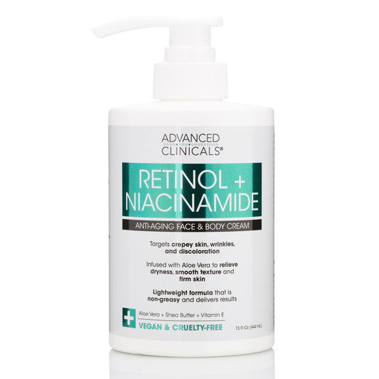 Advanced Clinicals Retinol + Niacinamide Body Lotion, Firming & Anti-Aging Moisturizer for Crepey Skin, 15 Oz