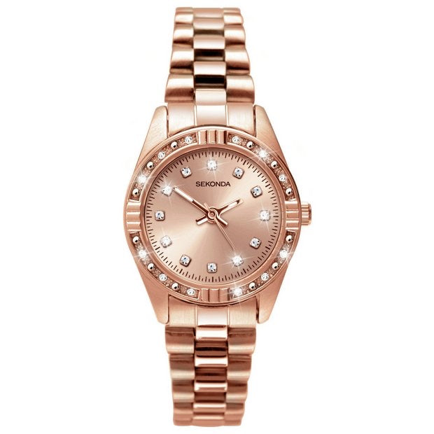 Sekonda Ladies Stone Set Rose Gold Plated Bracelet Watch