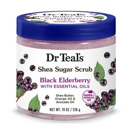 Dr Teal's Shea Sugar Body Scrub, Black Elderberry with Essential Oils 538g
