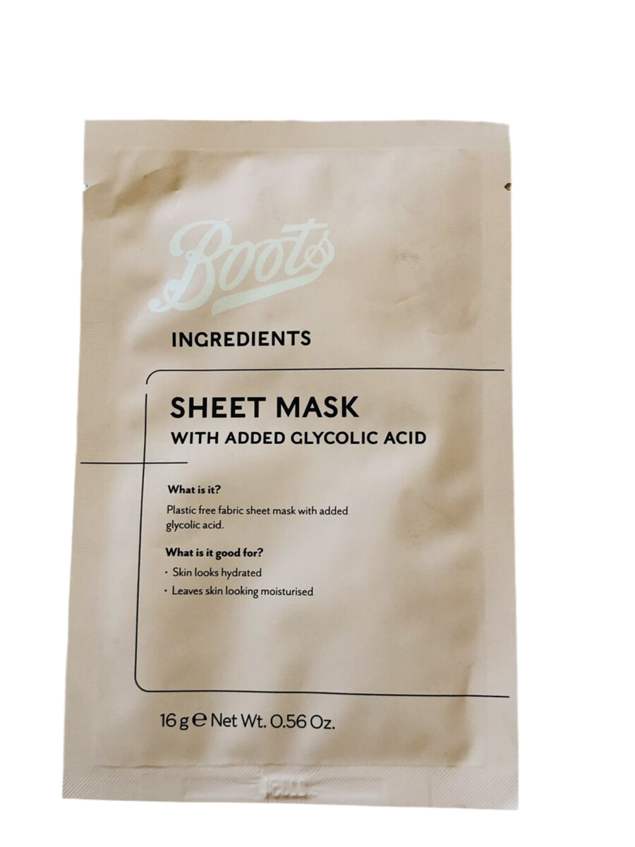 Boots Ingredients Sheet Mask with Added Glycolic Acid