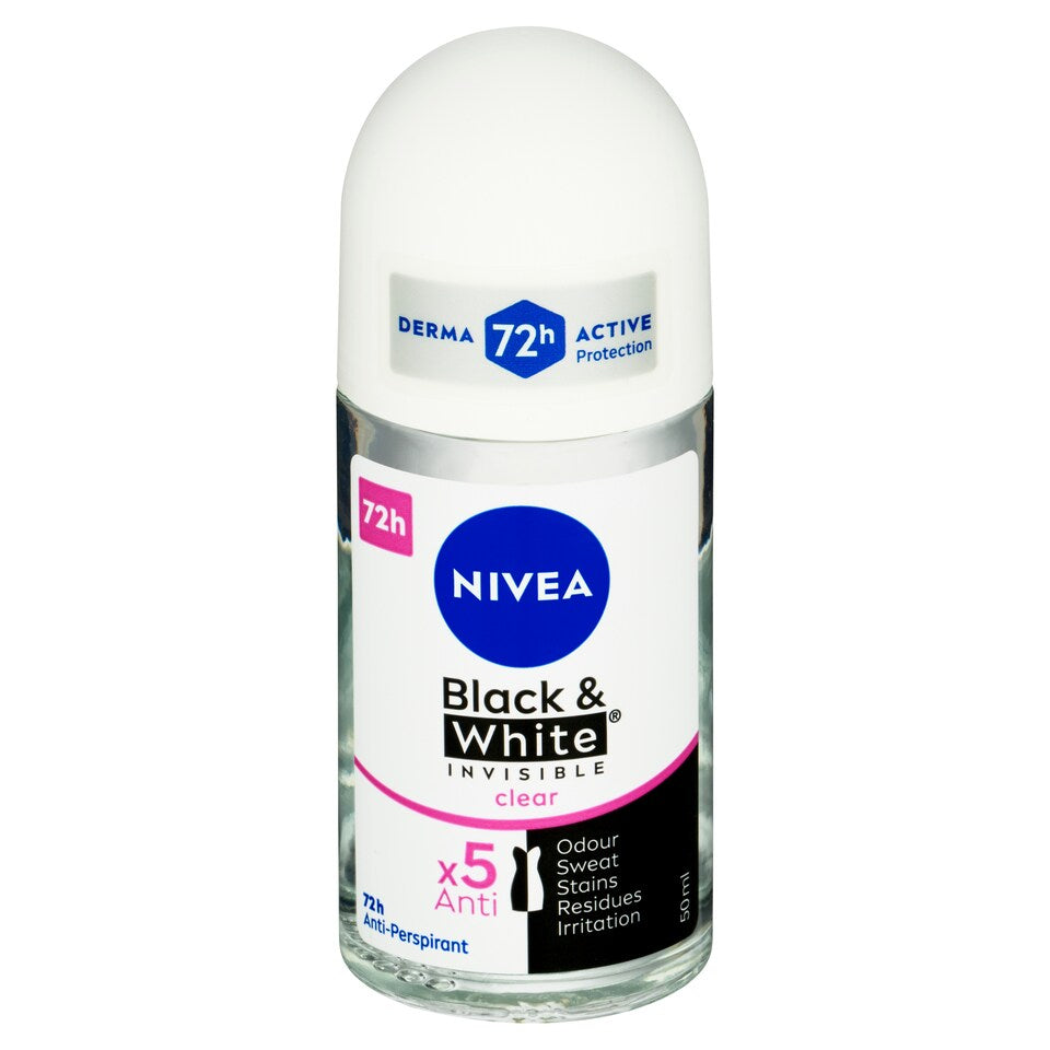 NIVEA Black & White Clear Anti-Perspirant Deodorant Roll-On 50ml