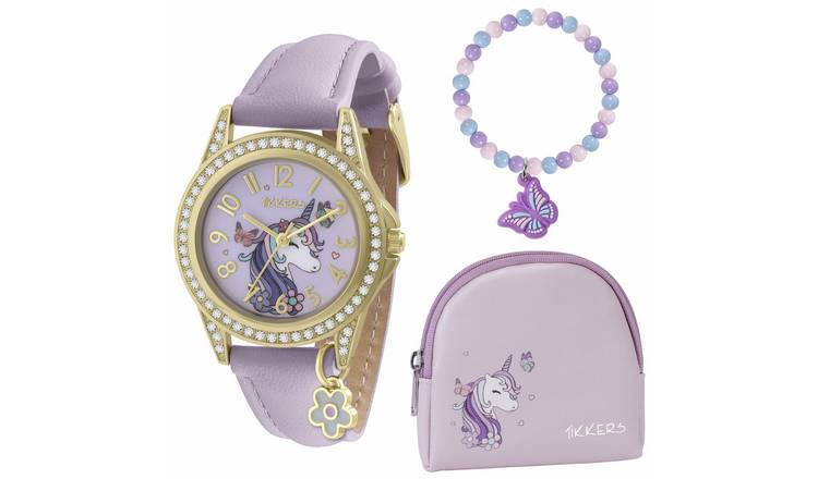 Tikkers Kid's Unicorn Lilac Watch, Bracelet & Purse Set