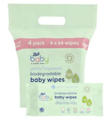 Boots Baby Fragranced Biodegradable soft baby wipes, 64x4 pack = 256 wipes
