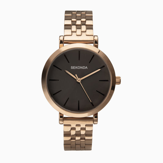 Sekonda Minimal Ladies Watch Rose Gold Case & Stainless Steel Bracelet with Grey Dial