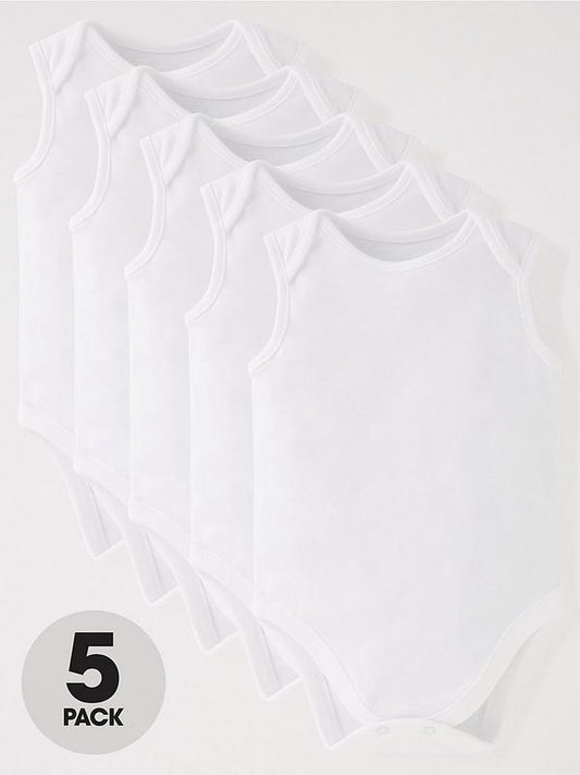 Baby Unisex 5 Pack sleeveless body suit - white
