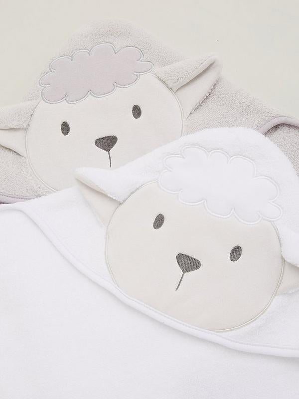Baby Gifting Unisex 2 Pack Lamb Towels - Cream