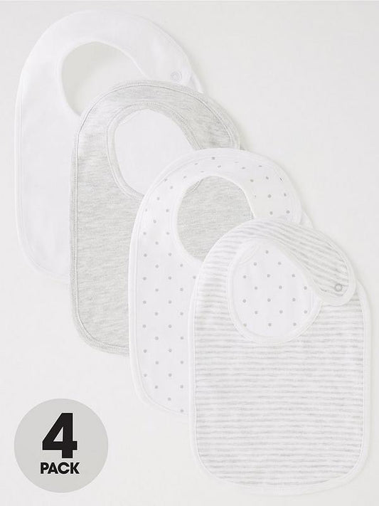 Baby Unisex 4 Pack Bibs - Grey/white