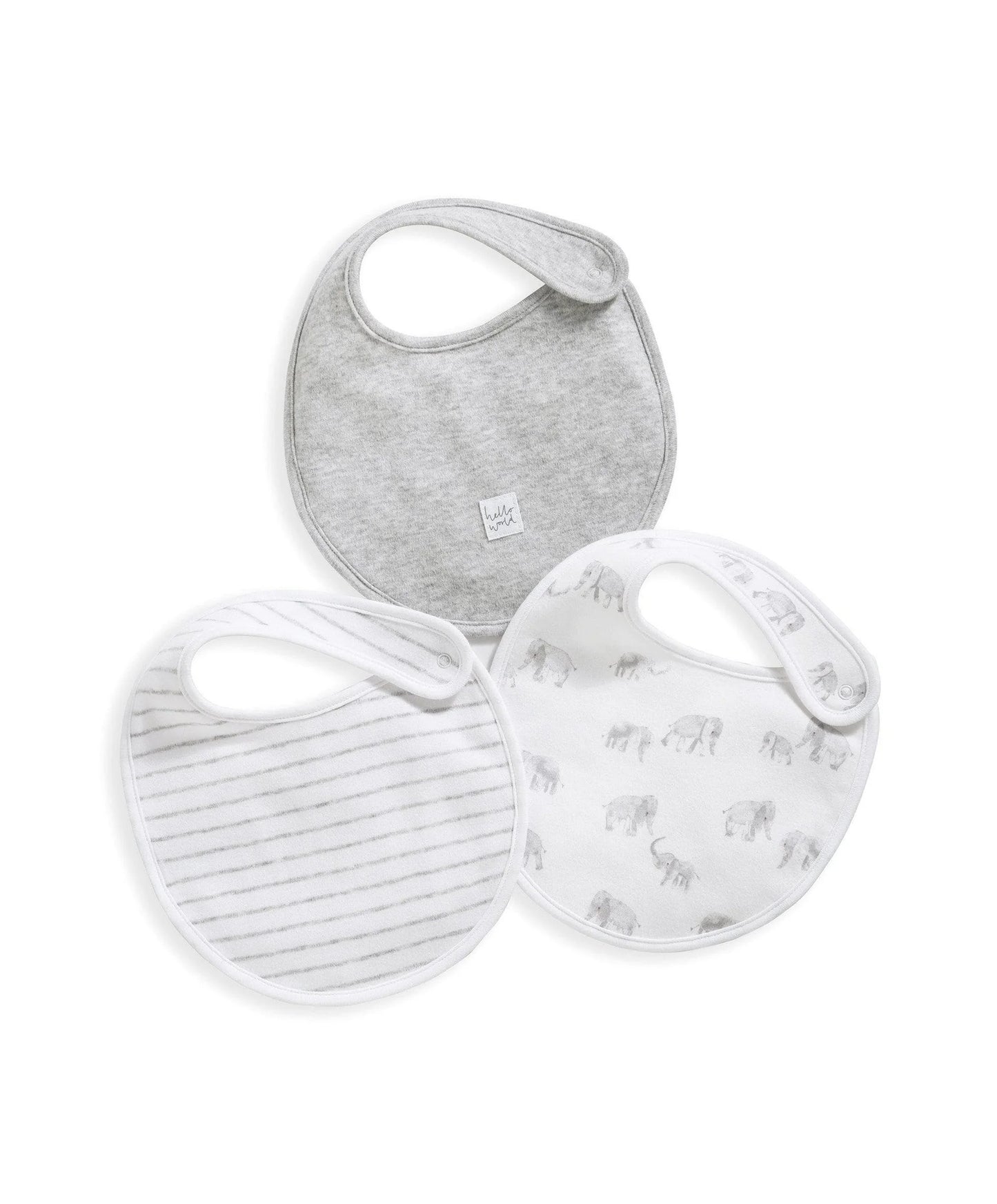 Mamas & Papas Baby Unisex 3 Pack Elephant Bibs Set - White