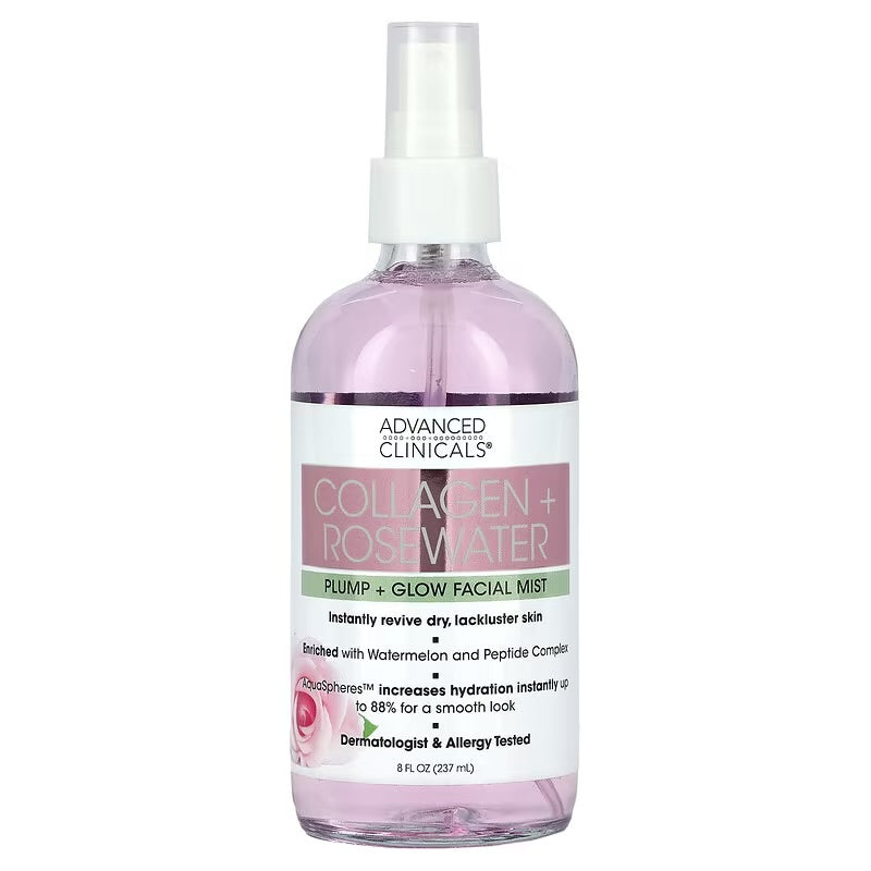 Advanced Clinicals Collagen + Rosewater Plump & Glow Facial Mist