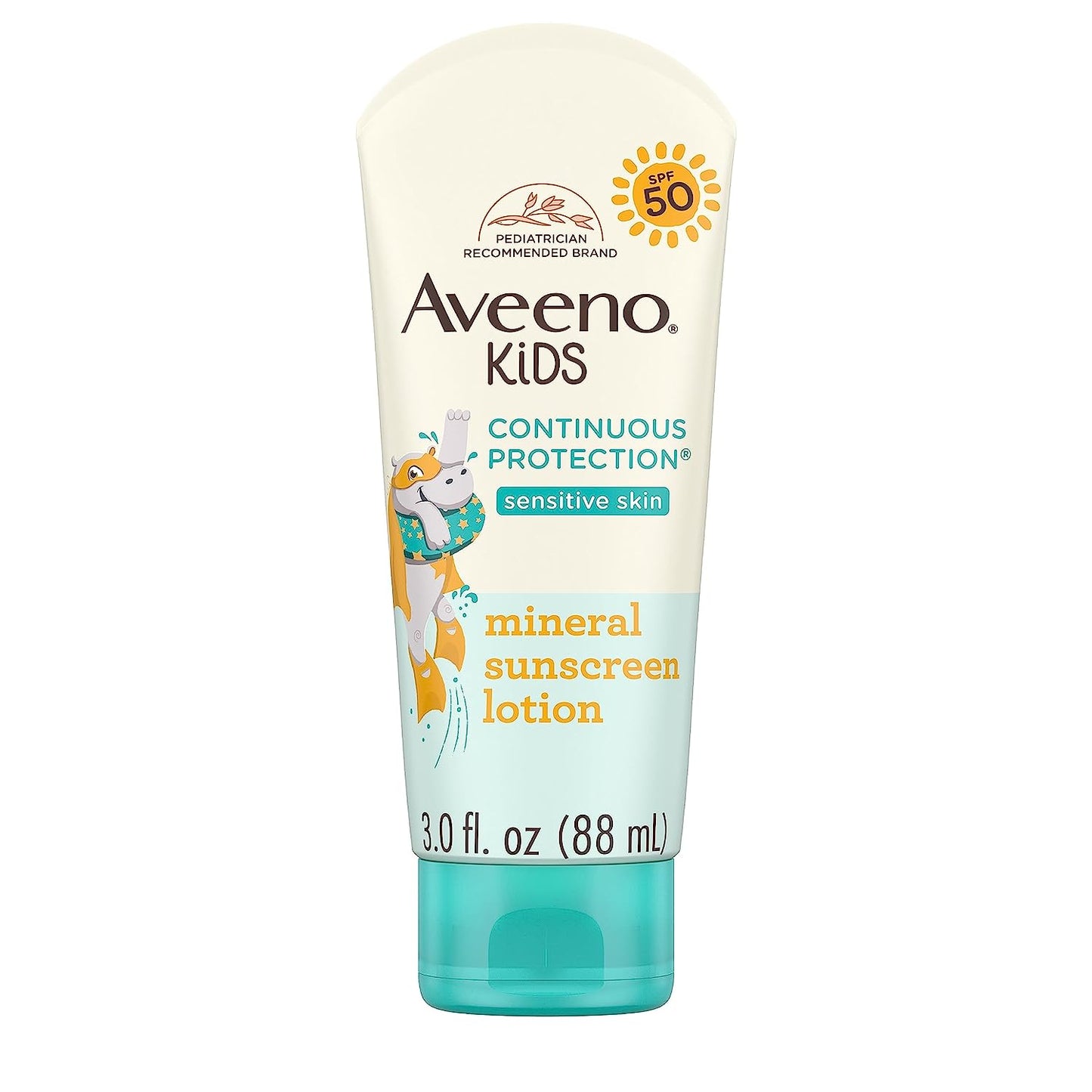Aveeno Kids Continuous Protection Mineral Sunscreen, Broad Spectrum SPF 50, 3 fl. oz (88ml)