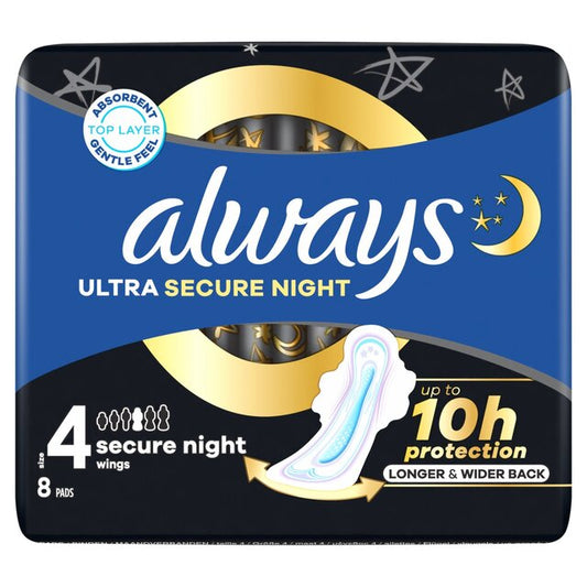 Always Ultra Sanitary Towels Secure Night With Wings 8's