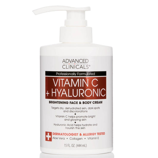 Advanced Clinicals Vitamin C Cream Dry Skin Rescue Skin Care Face & Body Cream Infused W/Hyaluronic