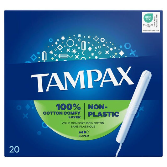 Tampax Super Tampons 100% cotton non-plastic With Cardboard Applicator