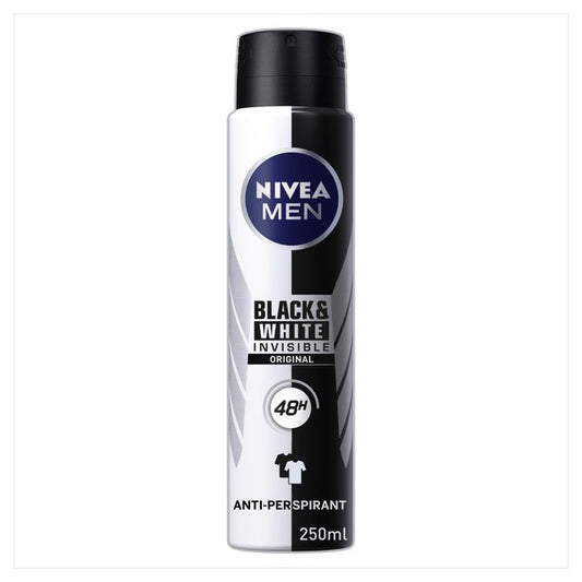 NIVEA MEN Anti-Perspirant Deodorant Spray, Black & White Original, 48 Hours Deo, 250ml