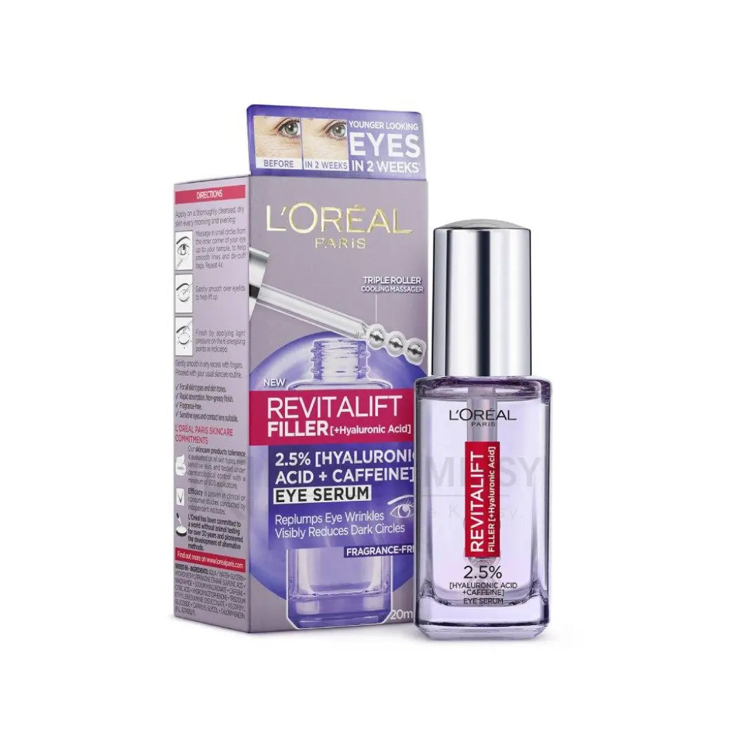 L'Oréal Paris 2.5% Hyaluronic Acid and Caffeine Eye Serum, Revitalift Filler Eye Serum – 20ml